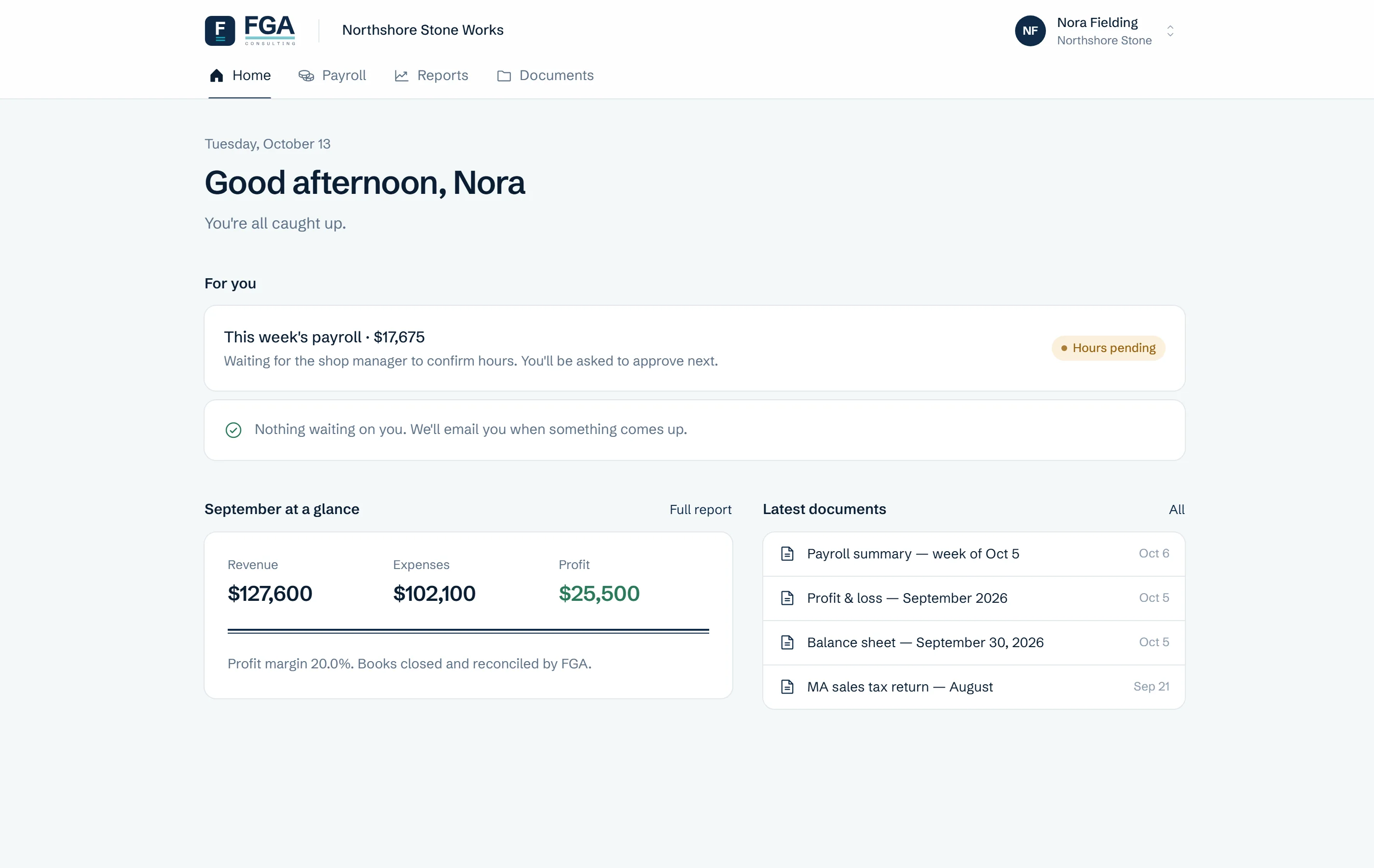 Owner view of the FGA portal